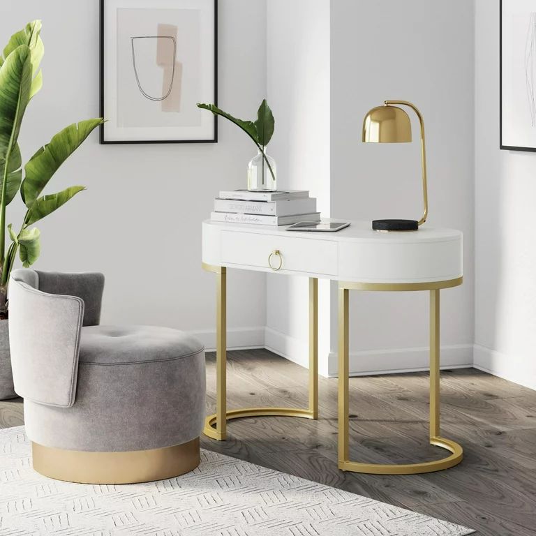 Nathan James Leighton Small Oval Desk with Glam Brass Accents, Vanity or Writing Desk for Home Of... | Walmart (US)