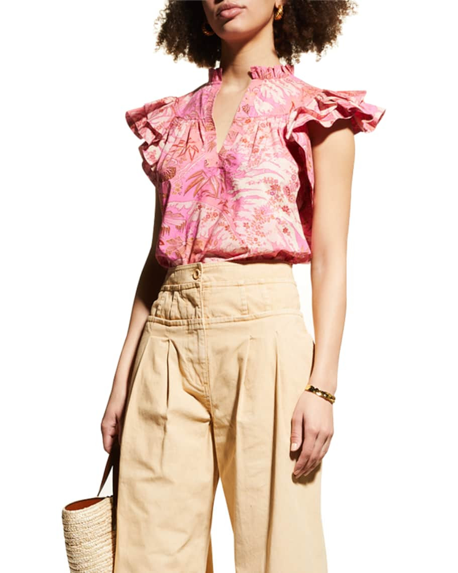 Ulla Johnson Lei Floral Cotton Ruffle Top | Neiman Marcus