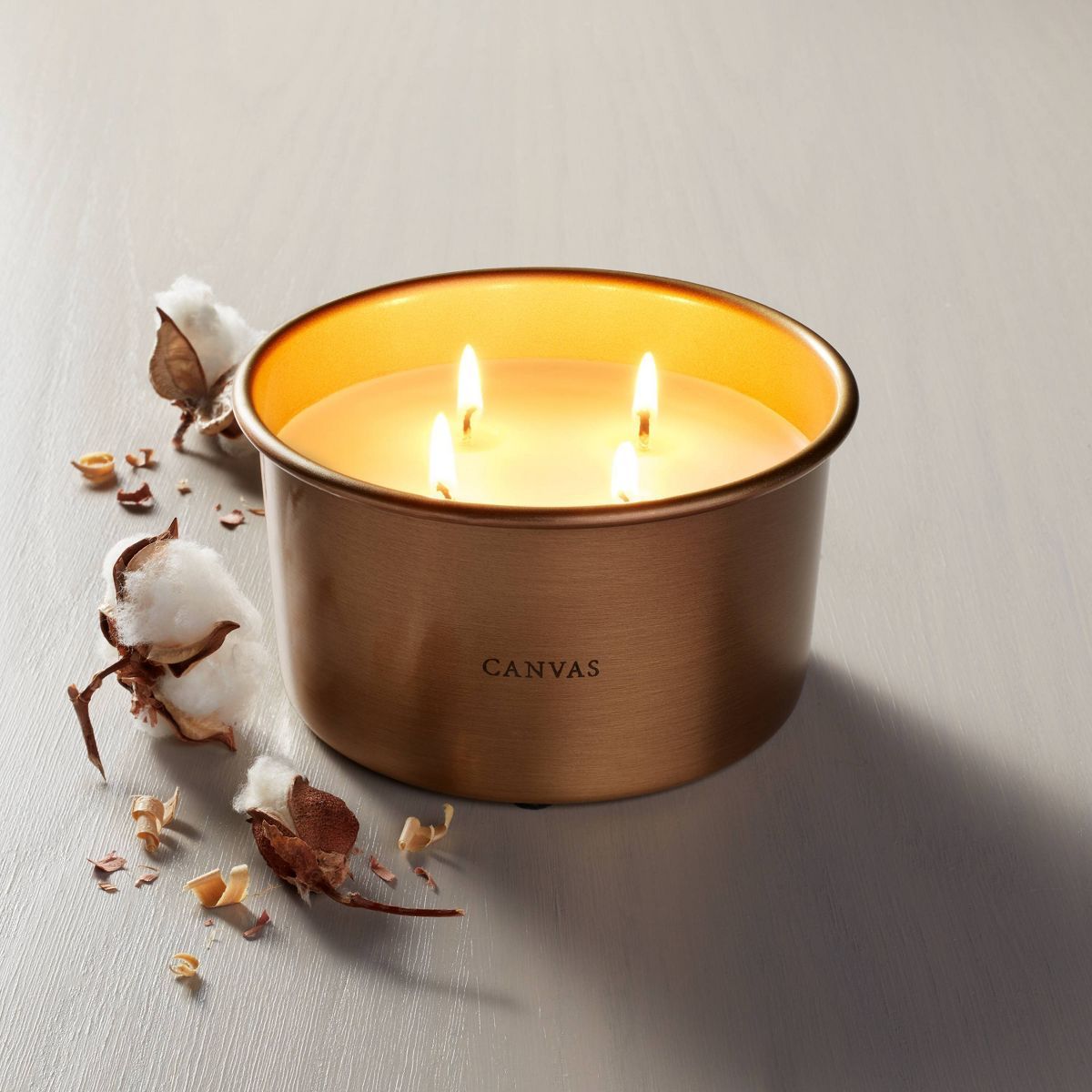Lidded Metal Canvas 4-Wick Jar Candle Brass Finish 20oz - Hearth & Hand™ with Magnolia | Target