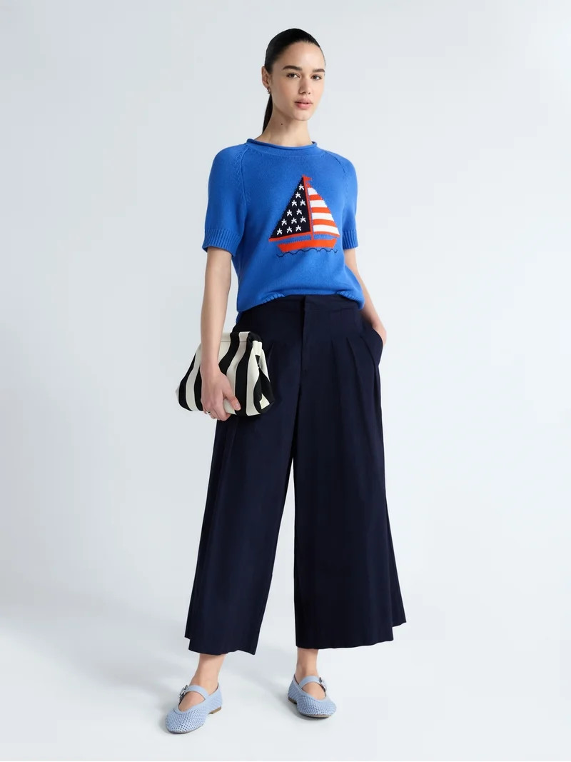 Free Assembly Women's and Women's Plus Roll Neck Cotton Sweater with Short Sleeves, Sizes XS-4X | Walmart (US)