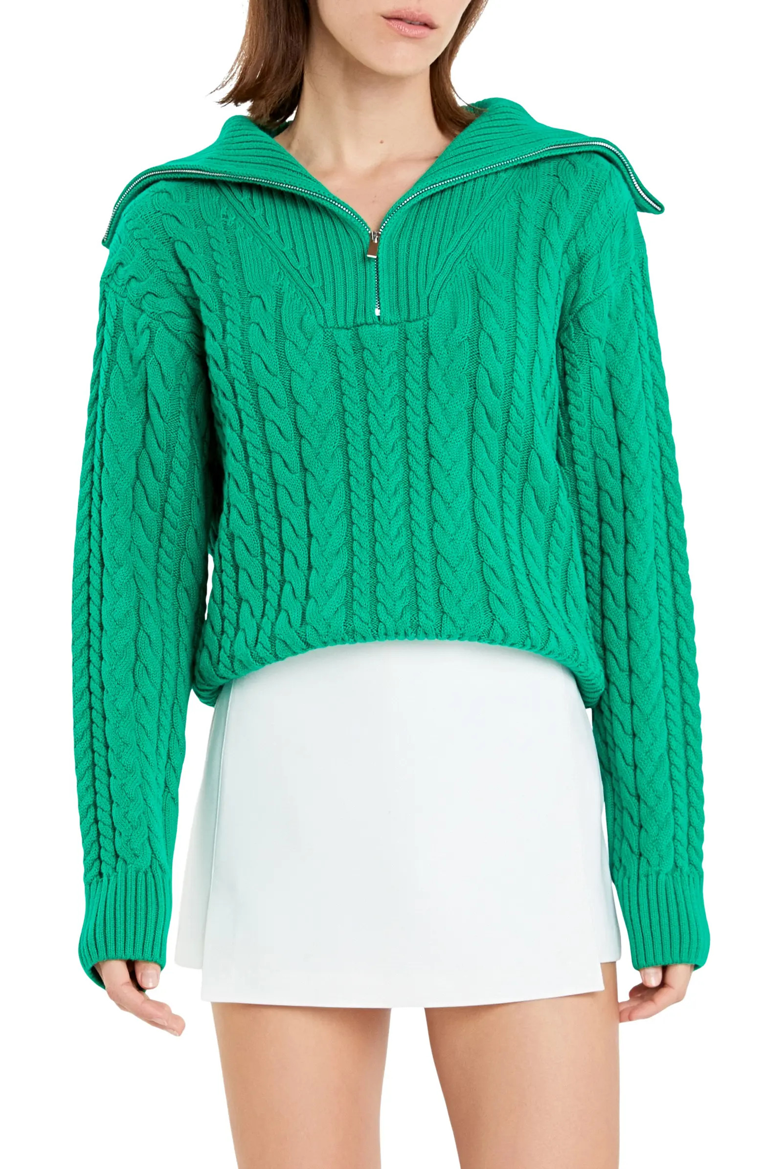 English Factory Quarter Zip Cable Knit Cotton Sweater | Nordstrom | Nordstrom