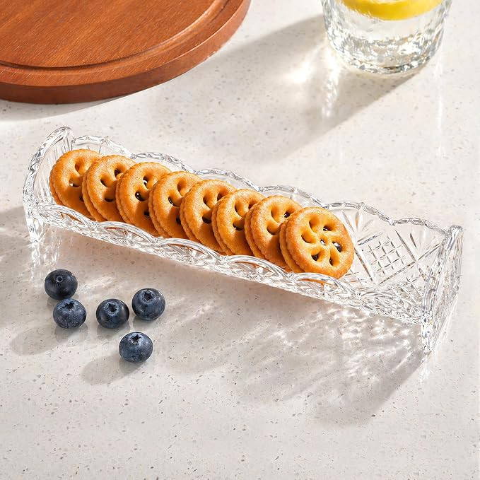 Crystal Cracker Tray for Serving, Glass Cracker Holder, Appetizer Platter | Amazon (US)