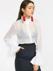 Ruffled Applique See Thru Chiffon Shirt | ZAFUL (Global)