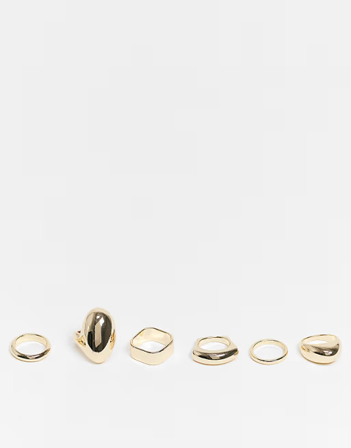 ASOS DESIGN pack of 6 rings in sleek design in gold tone | ASOS (Global)