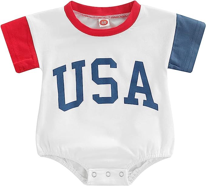 Baby 4th of July Outfit Boy Girl Infant Toddler Vintage USA T Shirts Oversized Romper Onesie Retr... | Amazon (US)