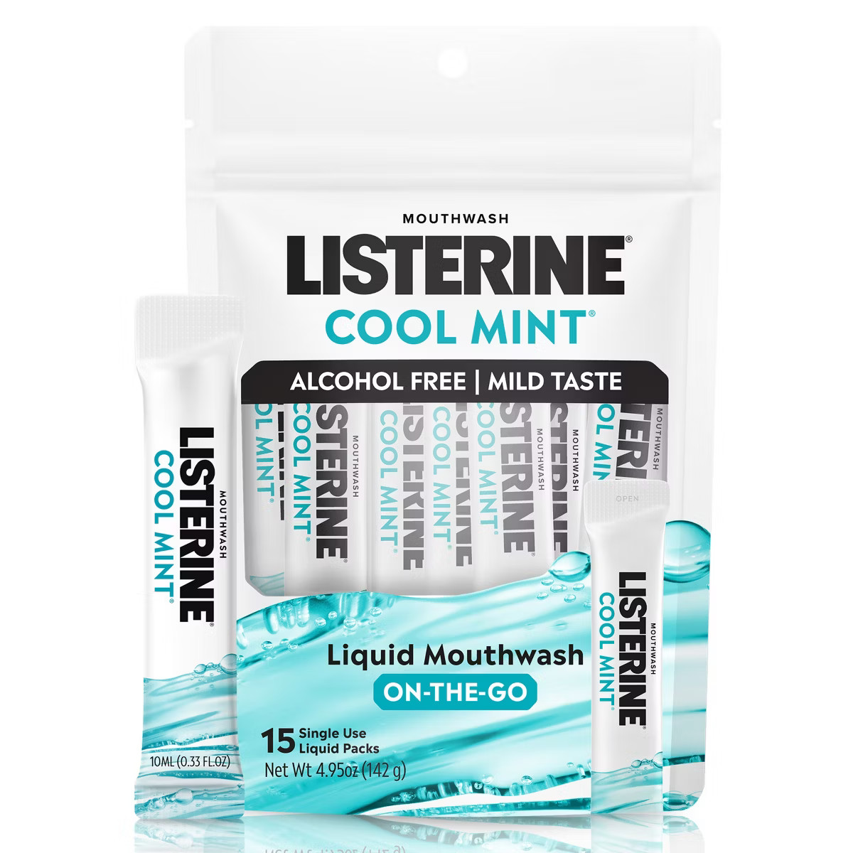 Listerine On-The-Go Alcohol-Free Cool Mint Mouthwash Packets - 0.33 fl oz/15ct | Target