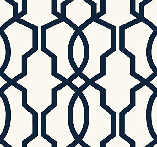 York Wallcoverings GE3664 Ashford Geometrics Hourglass Trellis Wallpaper, Navy Blue/White | Amazon (US)