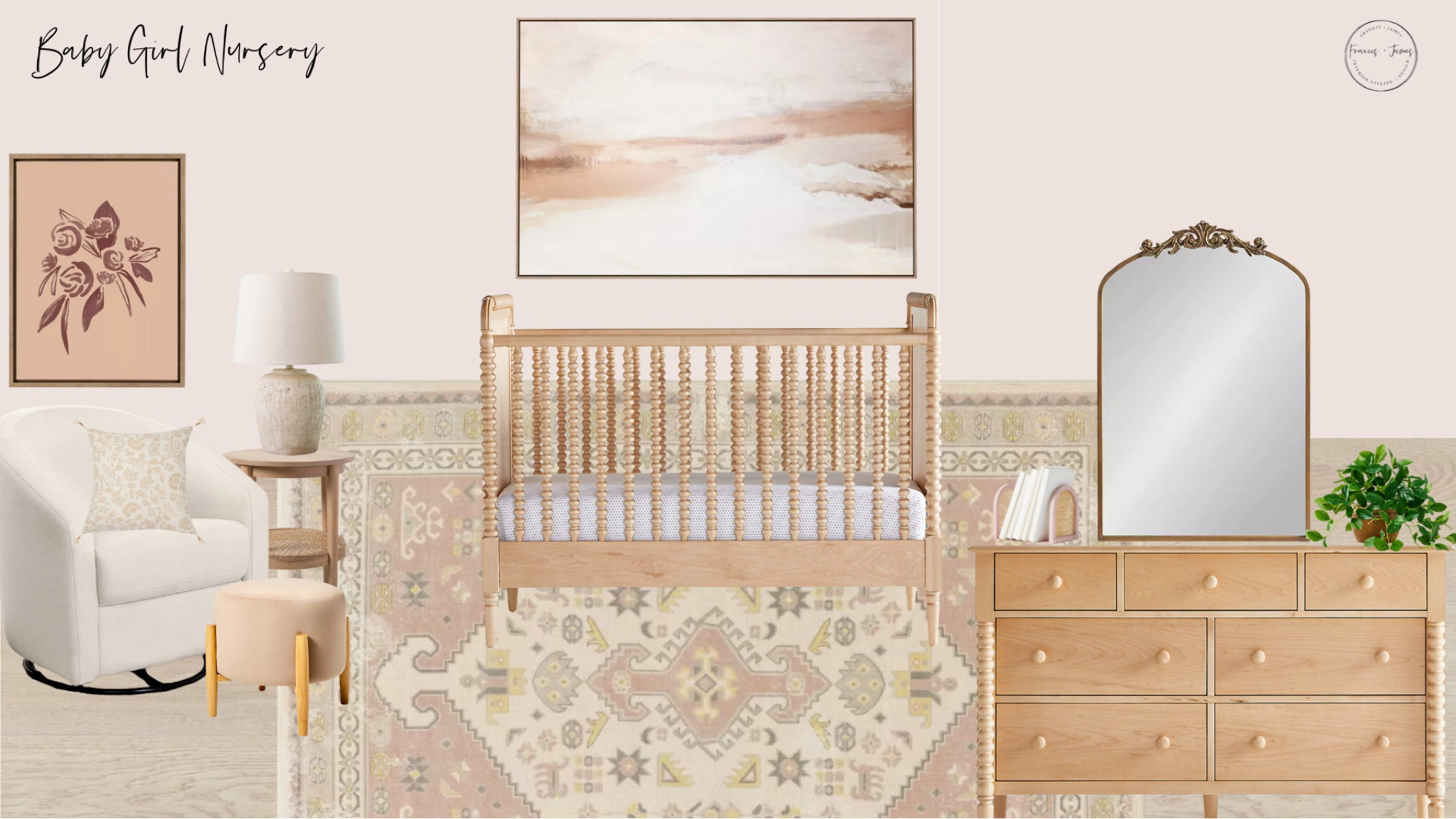 Baby girl nursery, neutral nursery, baby nursery, cozy nursery, glider, swivel chair, floral nursery, blush rug, blush art, classic nursery, arched mirror, rattan bookends 

#LTKbaby #LTKbump #LTKkids