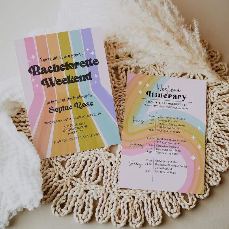 Disco Bachelorette Invitation Last Disco Rainbow Itinerary - Etsy | Etsy (US)