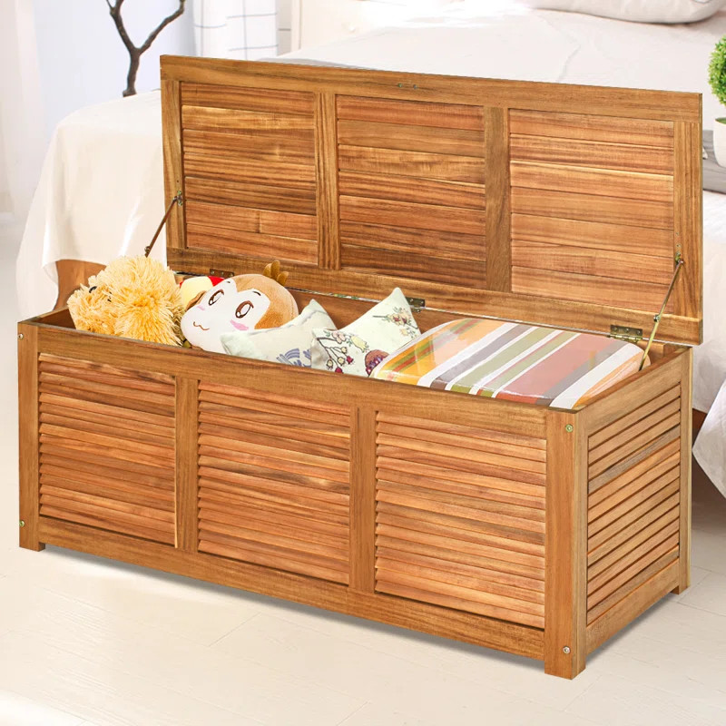 Costway 47.5'' W 47 Gallons Solid Wood Acacia Deck Box in Natural | Wayfair North America