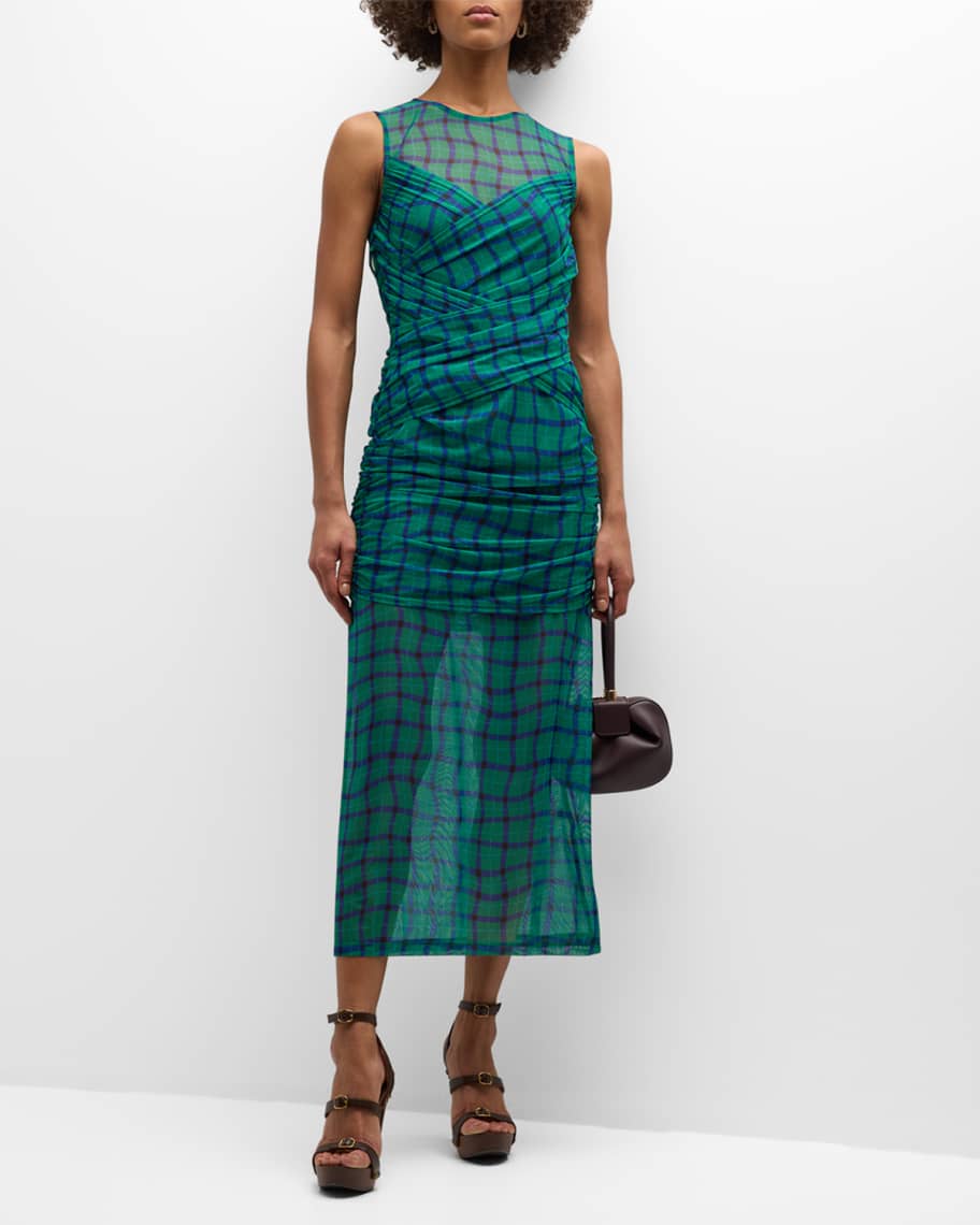 SIMONMILLER Kinny Sleeveless Ruched Midi Dress | Neiman Marcus