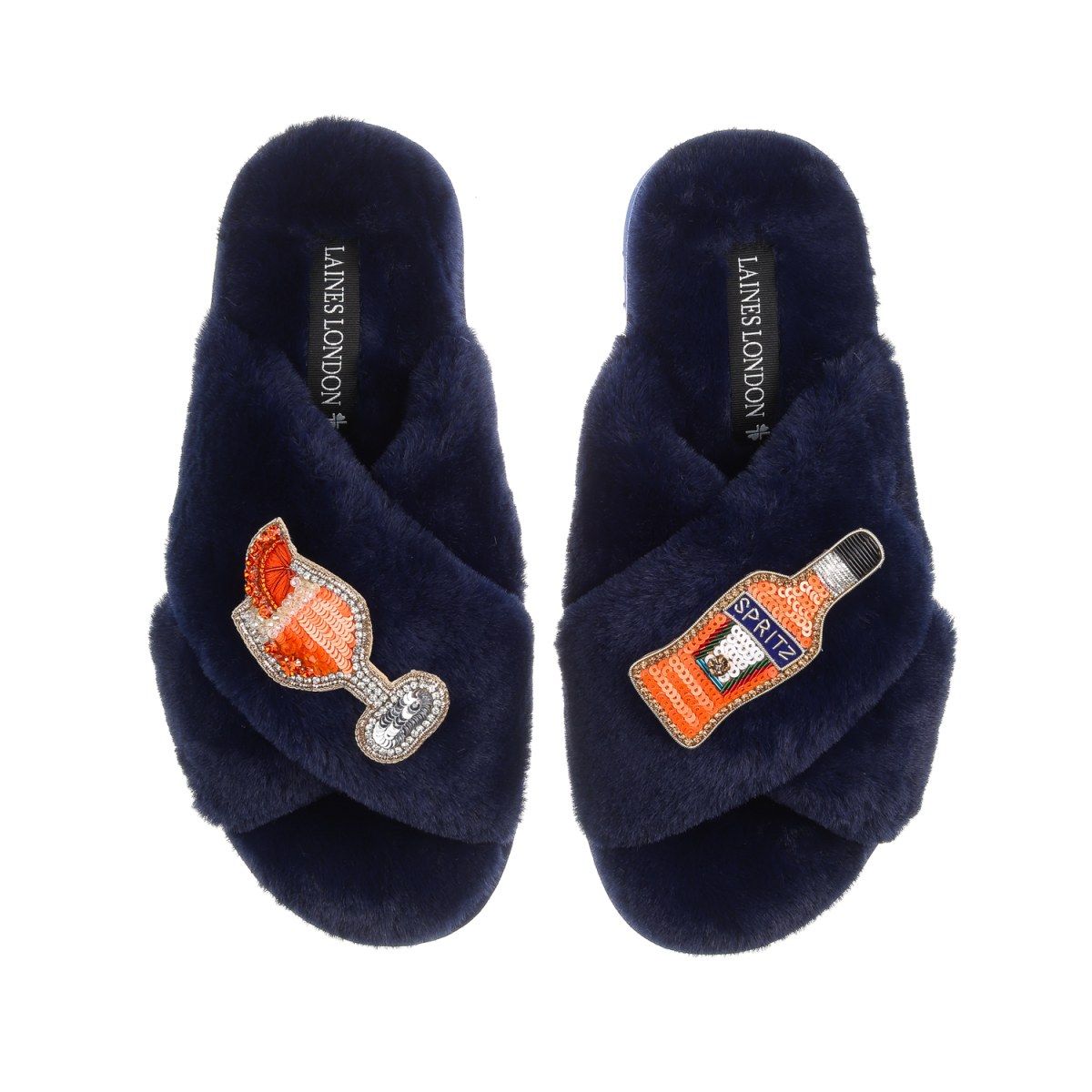 Classic Laines Slippers With Summer Spritz Brooches - Navy | Wolf & Badger (US)