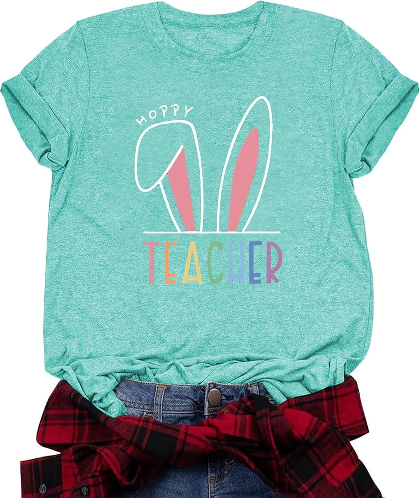 2025 Happy Easter Shirts for Women Funny Bunny Carrots Graphic Shirt Easter Tee Tops | Amazon (US)