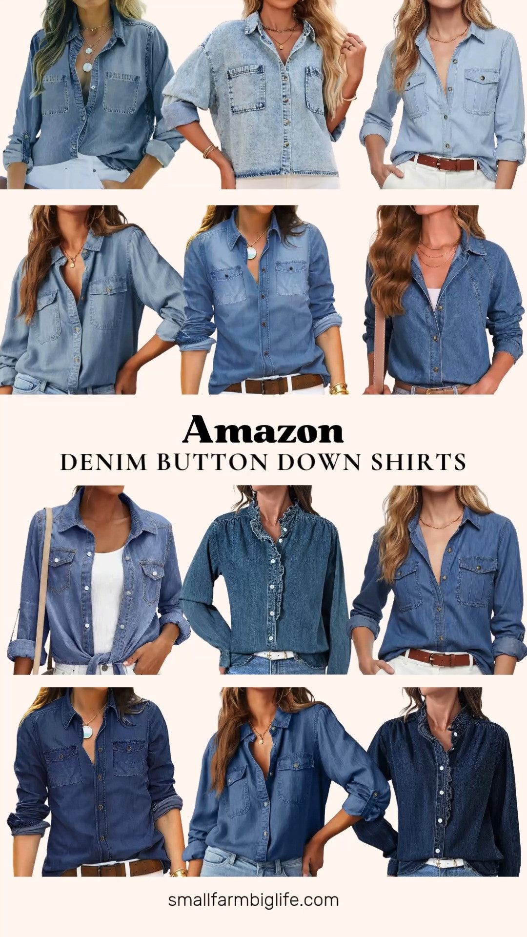 Denim button downs are a fall closet staple and this edit rounds up the best chambray styles worth adding to your rotation.

Starting with classic long sleeve options: a lapis air chambray western shirt, an indigo dark blue chambray western shirt, a dusk blue chambray blouse top, and a sail blue chambray blouse top, all with the same easy button down silhouette.

For everyday wear: a light blue button down denim shirt with pockets in breathable cotton, and a navy blue version of the same lightweight style, both comfortable for all day wear.

For something with more detail: a vintage jean blue denim shacket with a collared boyfriend fit and pocket, a blue oversized seam panel denim top, and a blue tie knot front cardigan style denim jacket with a cropped summer fit.

Rounding it out is this light blue cropped button down denim shirt in a relaxed fit, plus a dark navy blue and a retro blue ruffled edge chambray shirt, both perfect for office or casual outfits.

#denimshirt #chambrayshirt #buttondownshirt #falloutfits #casualworkwear 

 #LTKgrwm #LTKootd #LTKOver40