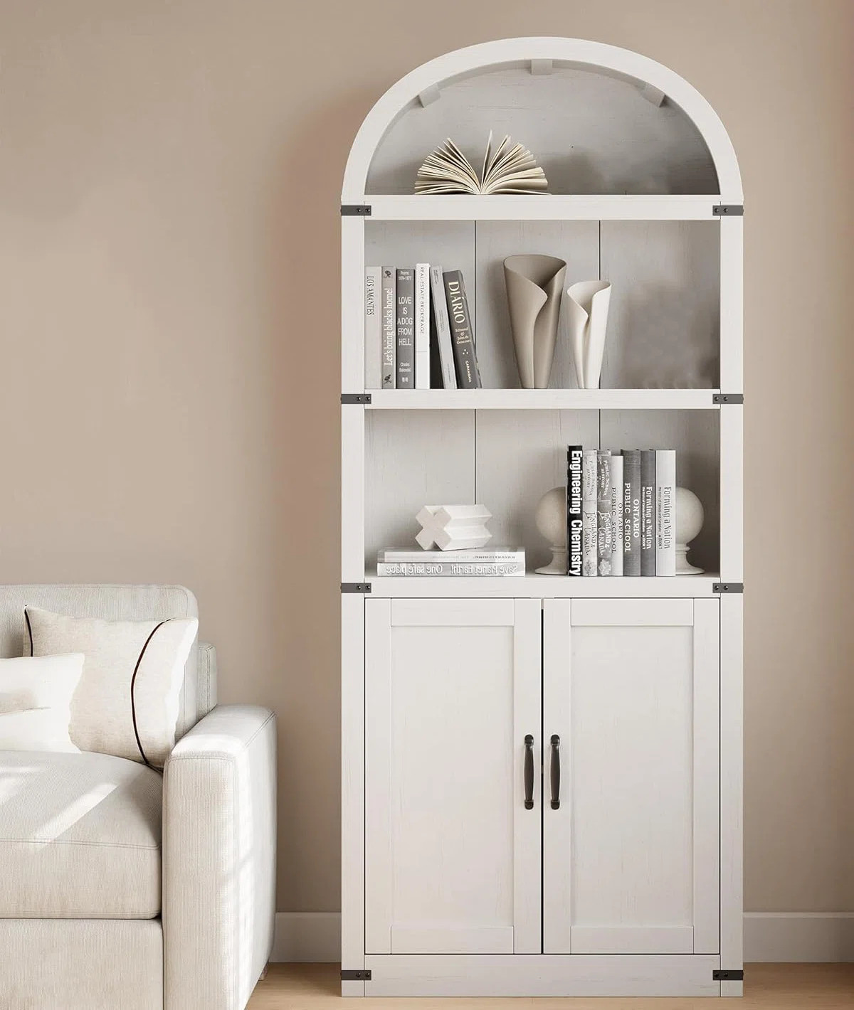 Gracie Oaks Arched Bookcase,tall Bookcase Farmhouse Display Storage Rack & Reviews | Wayfair | Wayfair North America