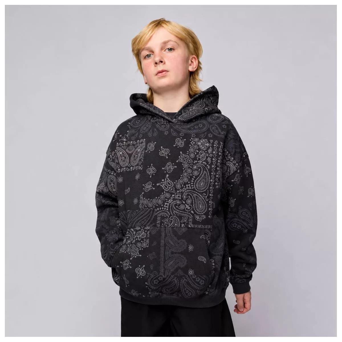 Pacsun Kids Boys' Oversized Fleece Hoodie - Black Bandana Print XL | Target