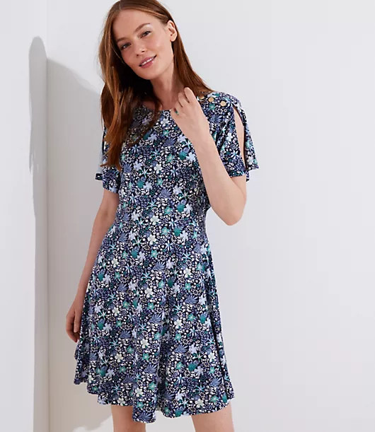 LOFT Floral Split Flutter Sleeve Dress | LOFT