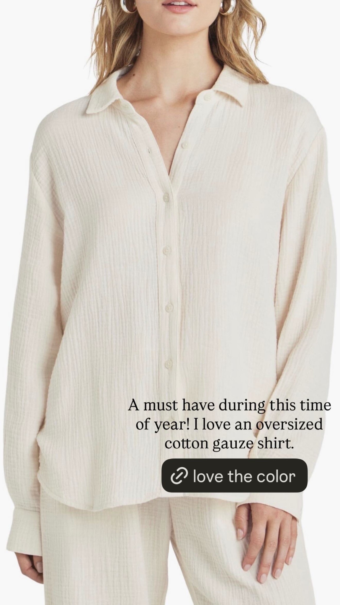 A must have during this time of year! I love an oversized cotton gauze shirt.

#LTKgrwm #LTKSeasonal #LTKootd