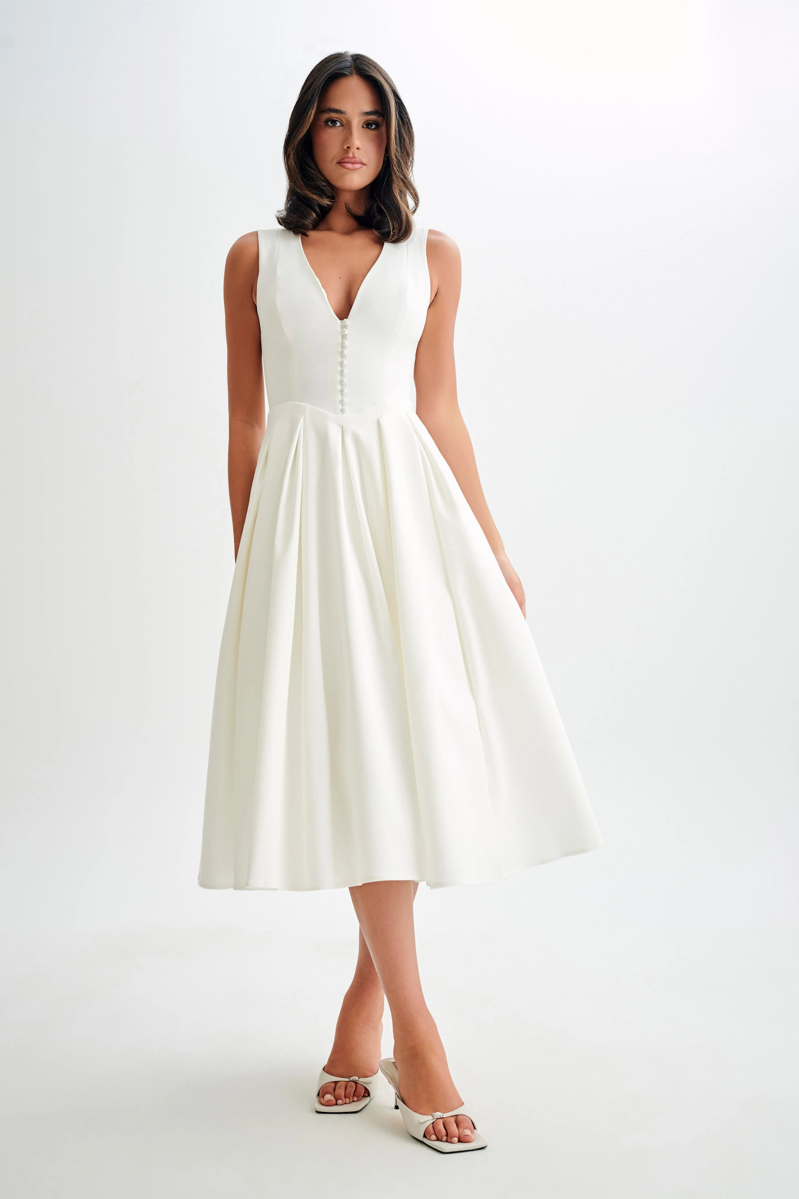 Keely Cotton Sleeveless Midi Dress - White | MESHKI US