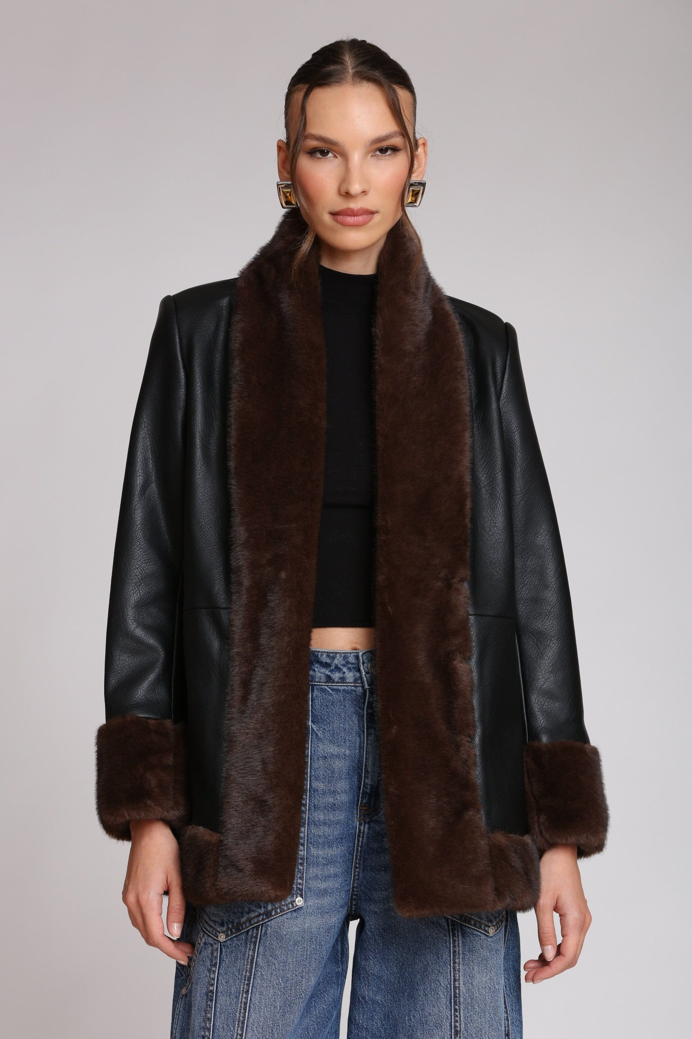 Faux Fur Trimmed Faux Leather Jacket | Avec Les Filles