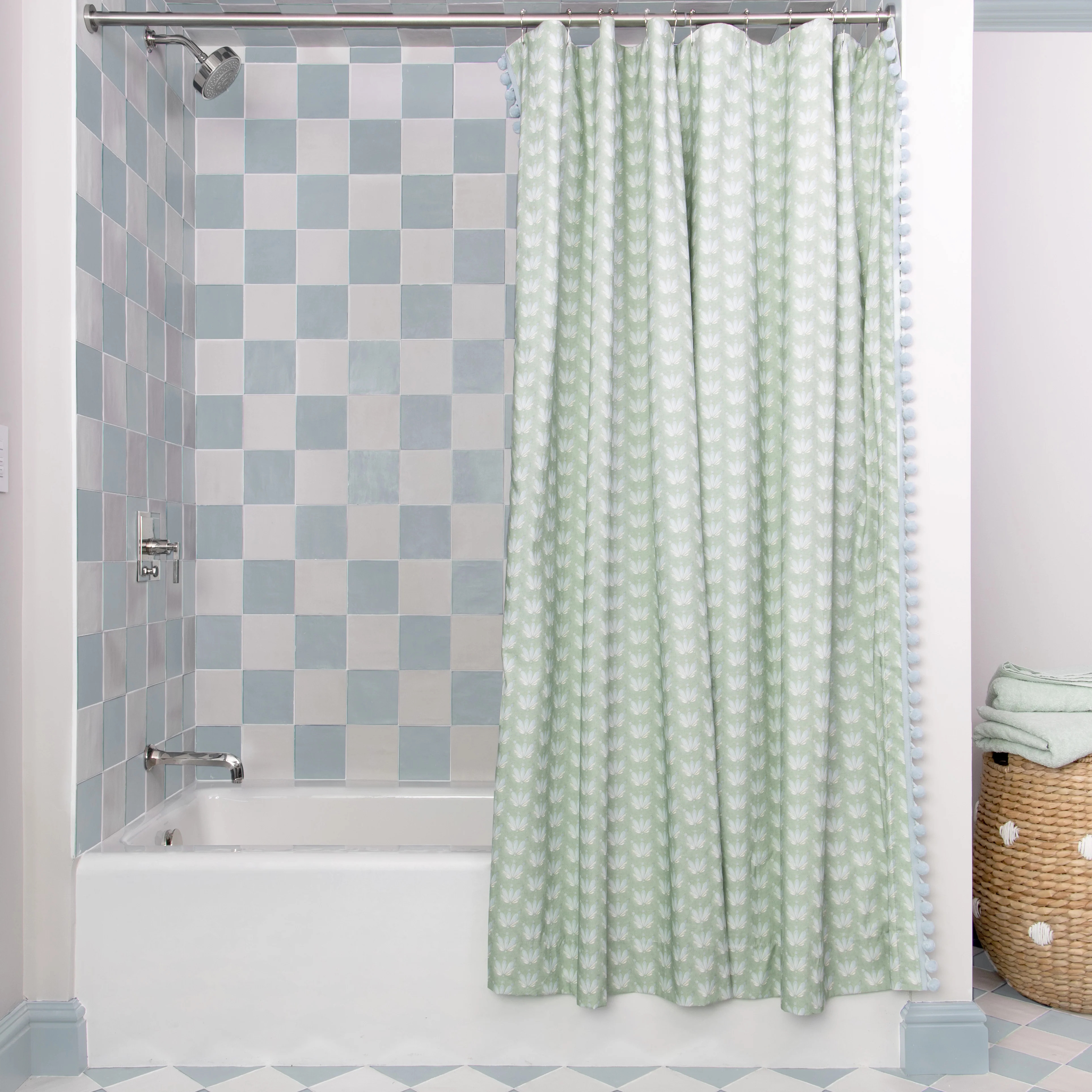 Custom Blue and Green Shower Curtain with Trim Options | Pepper