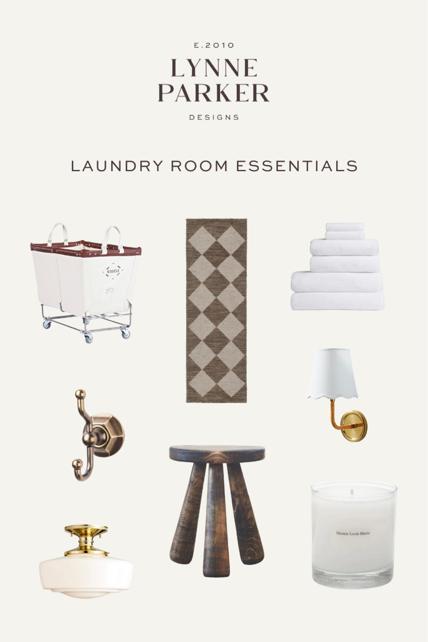 A round up of a few of our favorite laundry room essentials -  including a wooden stool, jute runner rug, brass coat hook, canvas rolling hamper, schoolhouse light, Maison Louise Marie candle, Serena and Lily wall sconce, and Parachute towel set. 

home decor, laundry room decor, laundry room essentials, home accents, vintage inspired, etsy decor, natural decor

#LTKhome #LTKFind #LTKGiftGuide