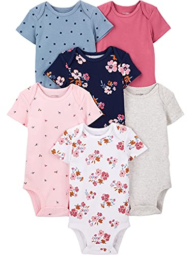 Simple Joys by Carter's Baby Girls' Short-Sleeve Bodysuit, Pack of 6, Multicolor/Ditsy Floral/Floral/Polka Dot/Tropical, Newborn | Amazon (US)