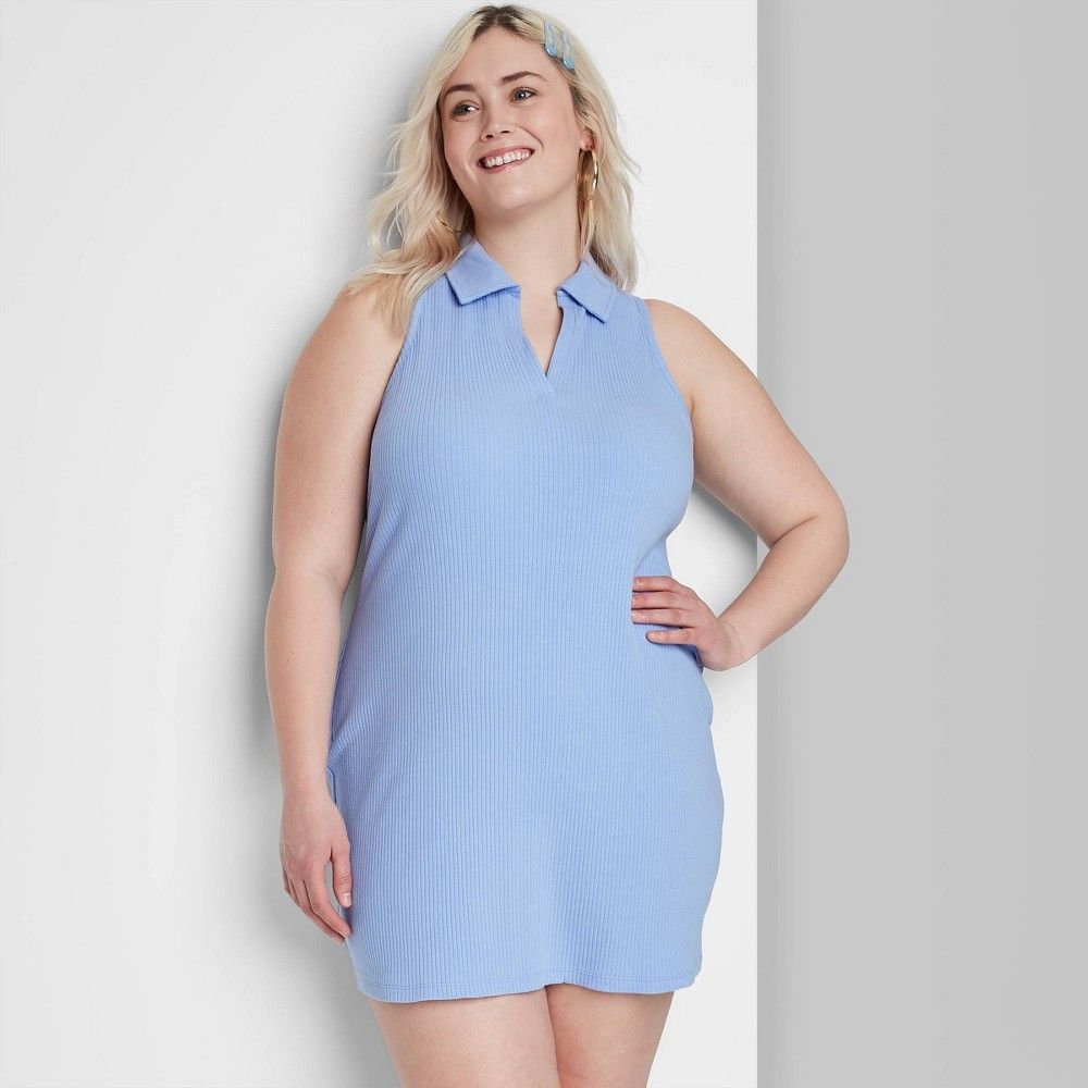 Women's Plus Size Sleeveless Knit Bodycon Polo Dress - Wild Fable Blue 3X | Target