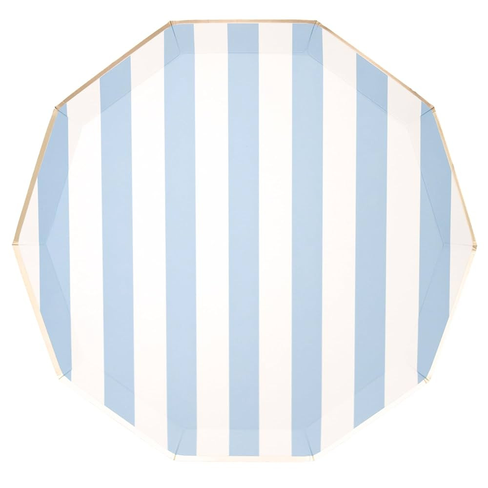 Light Blue Cabana Stripe Paper Party Plates | Disposable Plates | Sturdy Large Paper Plates, Dinn... | Amazon (US)
