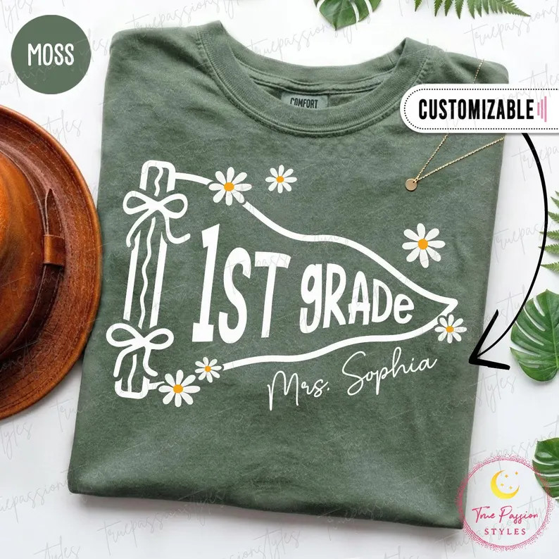 Custom Name Teacher Shirt, 1st Grade Teacher Shirt, Pennant Flag Teacher Tee, First Grade Teacher... | Etsy (Global)