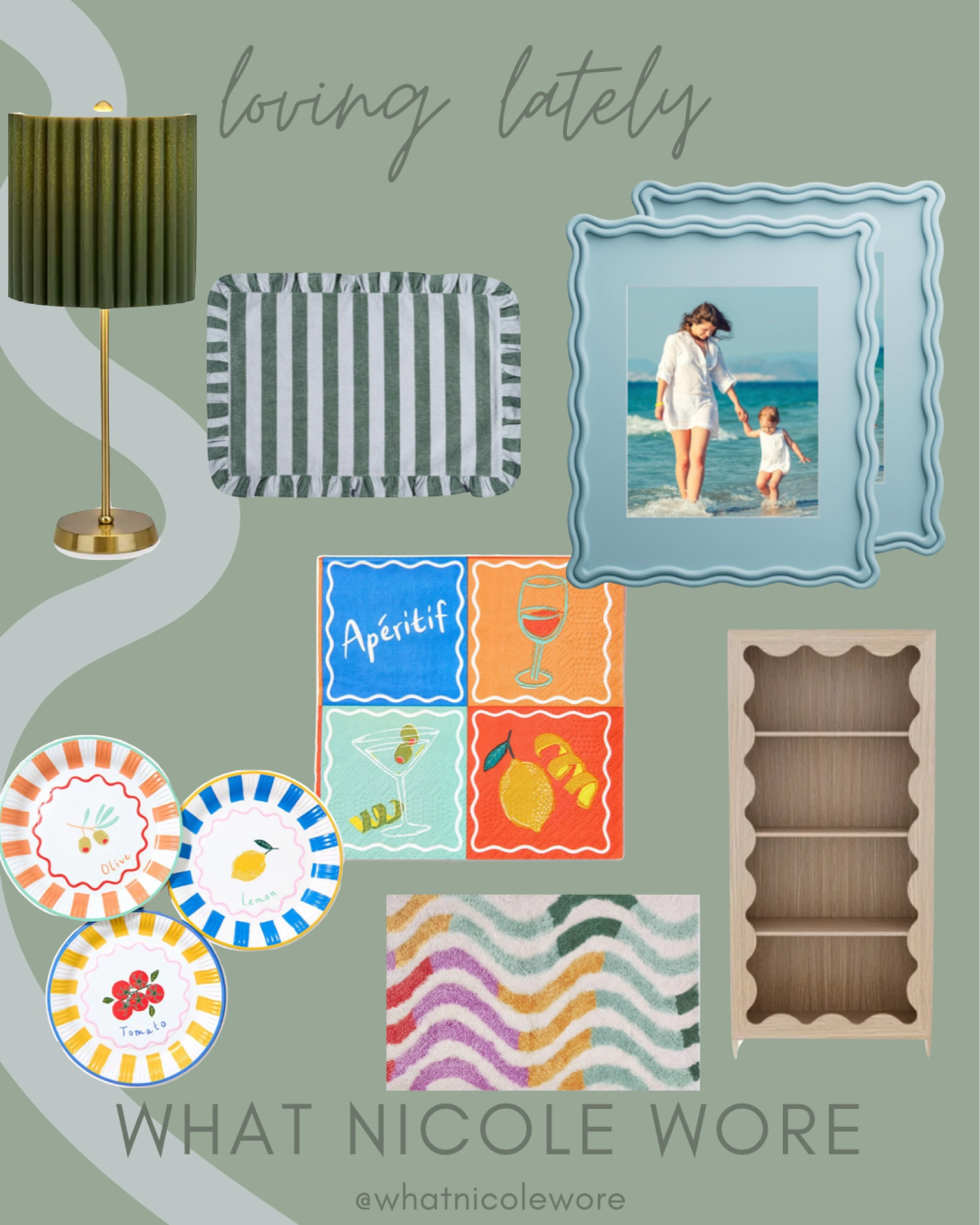 Some of my favorite whimsical home decor finds + the cutest set of cocktail napkins and paper plates for summer party hosting. // striped ruffle placemats, affordable table linens, green velvet table lamp, green and gold lamp, summer party napkins, scalloped bookshelf, cute bath mat, scalloped picture frame, light blue picture frame, summer cocktail napkins, summer party ideas

#LTKHome #LTKSaleAlert