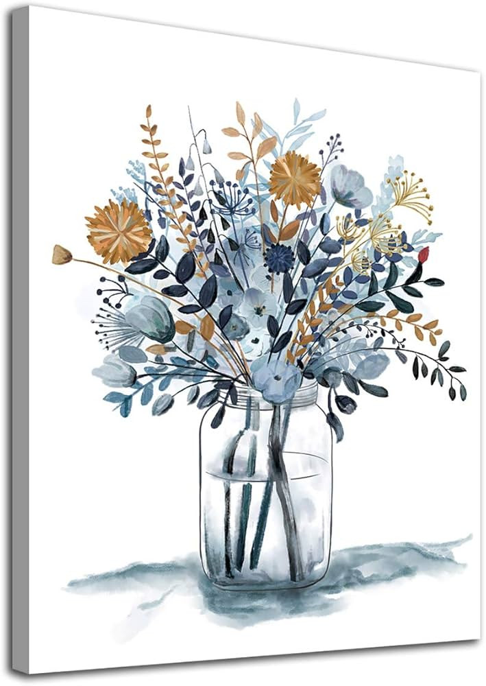 Navy Blue Flowers Canvas Wall Art Bedroom Wall Decor Minimalistic Bouquet Canvas Pictures Blossom... | Amazon (US)