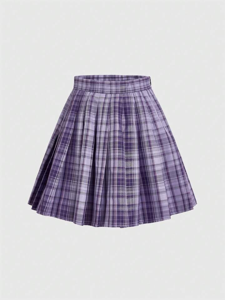 ROMWE J-Fashion Plaid Pleated Skirt, School | SHEIN