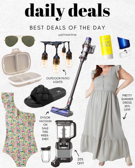 All of the best deals going on today! The prettiest summer maxi dress, a floral one piece swimsuit, Dyson vacuum on sale, Ninja blender on sale, patio lights on sale, Supergoop sunscreen sale and so many more fun things! 

#dysonvacuum #summerdress #floralswimsuit #patiodecor 

#LTKSeasonal #LTKsalealert #LTKunder100
