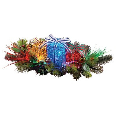 Collections Etc Lighted Gift Box Floral Christmas Centerpiece 18 X 9.5 X 5 Blue | Target