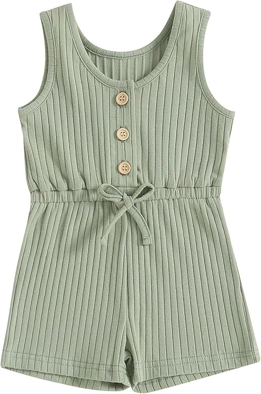 TheFound Toddler Baby Girl Summer Romper Ribbed Clothes Infant Baby Jumpsuit Button Down Rompers ... | Amazon (US)