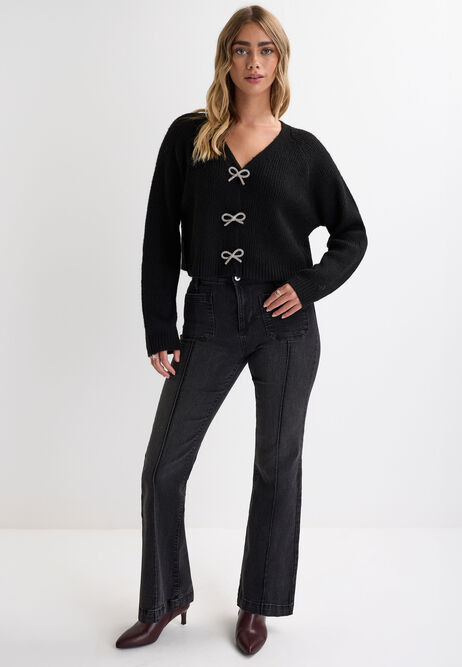 Womens Black Diamante Bow Cardigan | Peacocks