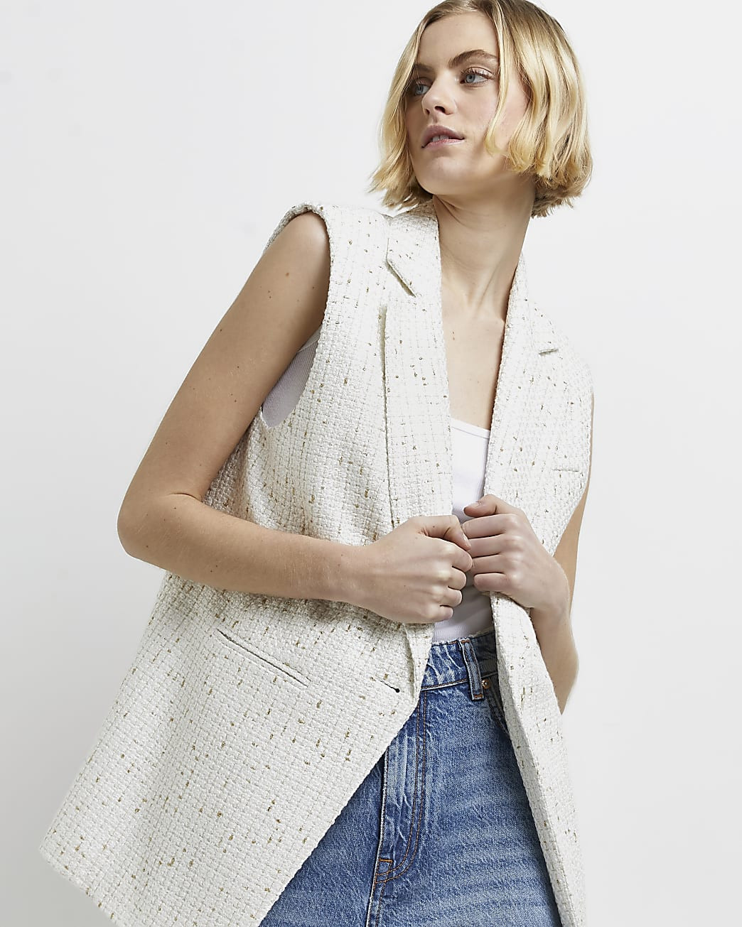 River Island Womens Cream Boucle Sleeveless Blazer | River Island (US)