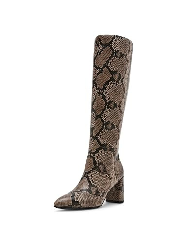 Anne Klein Women's Beth Block Heel Knee High Boot, Natural/Snake, 7.5 M | Amazon (US)