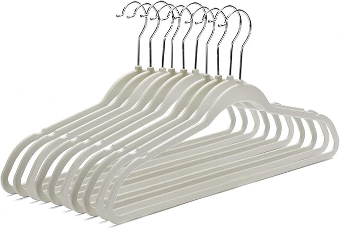 50 Ivory Quality Plastic Non Velvet Non-Flocked Thin Compact Hangers Ivory/Beige (50) | Amazon (US)