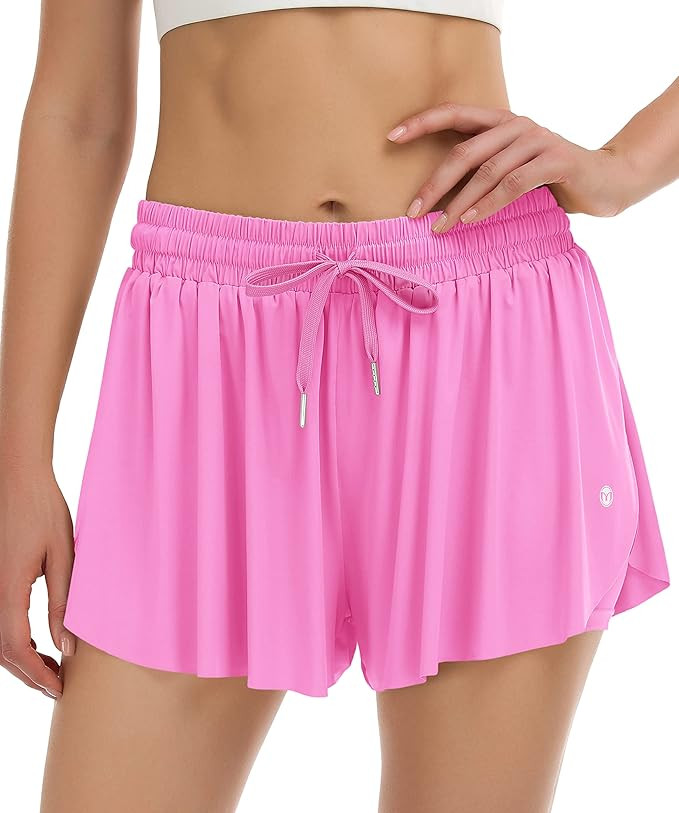 2 in 1 Womens Flowy Athletic Shorts for Running,Yoga,Workout,Biker Butterfly Shorts with Pocket i... | Amazon (US)