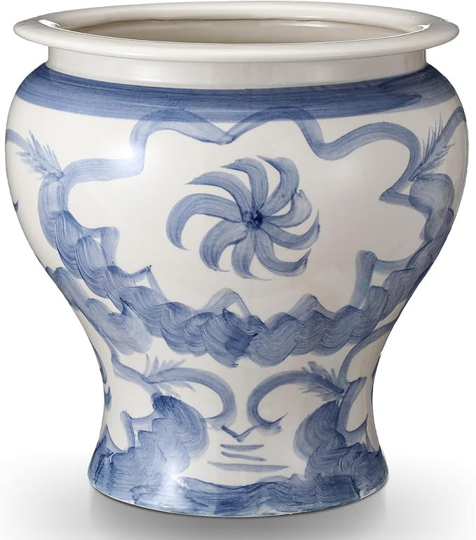 12'' Ceramic Blue and White Planter Large Chinoiserie Vase Plant Pot Indoor Porcelain Flower Pot ... | Amazon (US)