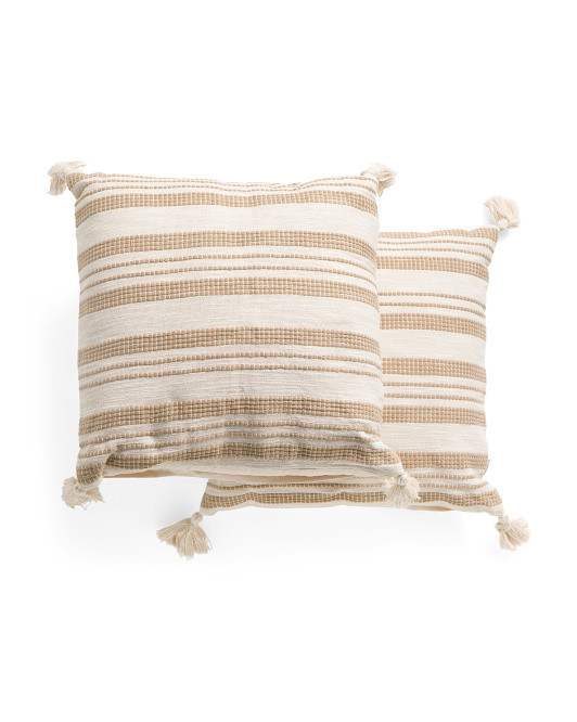 20x20 2pk Textured Stripe Pillow Set With Tassels | TJ Maxx