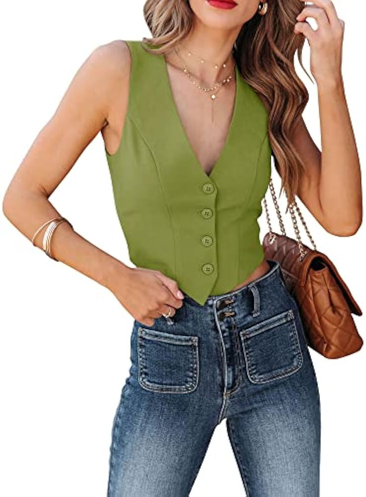 Sunborui Women's Business Button Up Sleeveless Vests Fully Lined V Neck Regular Fitted Jacket Wai... | Amazon (US)