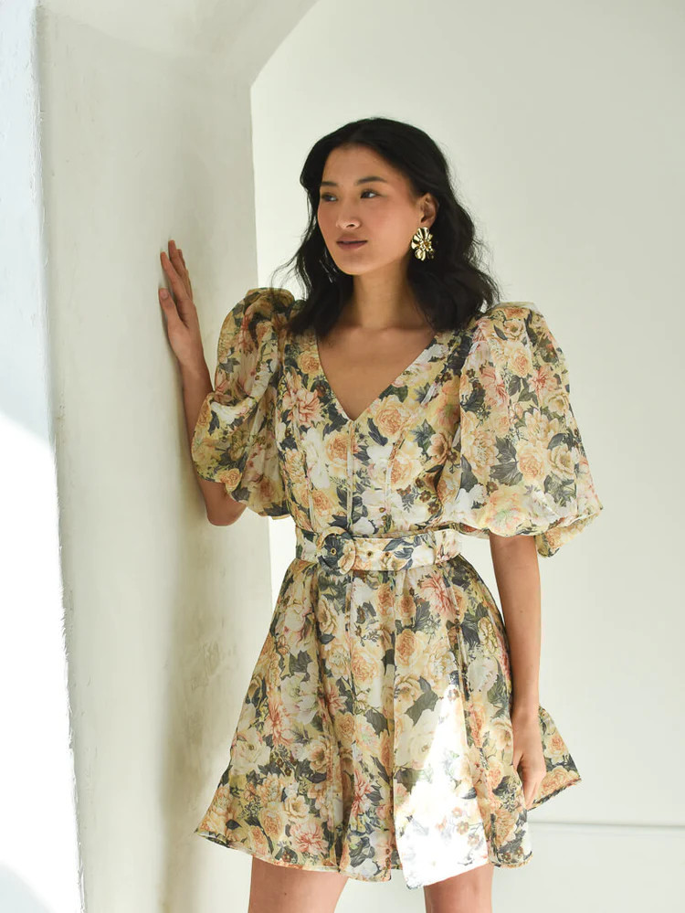 Adele Floral Belted Mini Dress | Confête