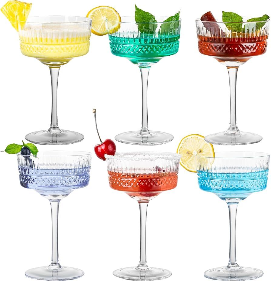 wookgreat Vintage Art Deco Coupe Glasses Set of 6, 10 oz Martini Glasses, Coupe Cocktail Glasses,... | Amazon (US)