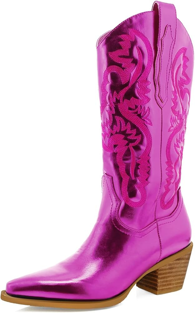 MUCCCUTE Women's Cowgirl Boots Metallic Cowboy Boots Chunky Block Heel Western Boots Ladies Vinta... | Amazon (US)