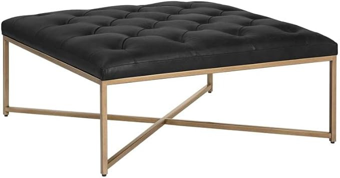 MAKLAINE 39.5" Square Transitional Leather Ottoman in Vintage Black Night | Amazon (US)