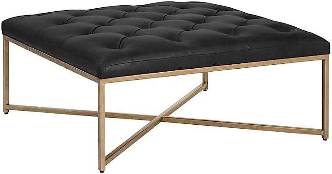 MAKLAINE 39.5" Square Transitional Leather Ottoman in Vintage Black Night | Amazon (US)