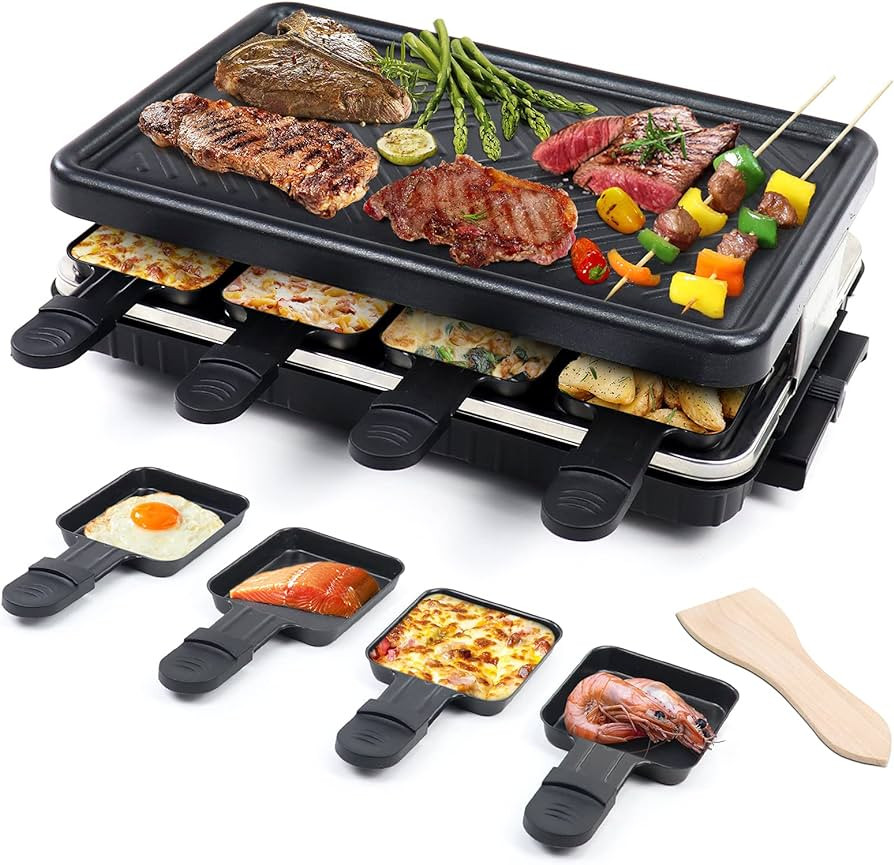 Electric Raclette Grill & Korean BBQ - 8 Non-Stick Cheese Trays, 1300W with Temperature Control, ... | Amazon (US)